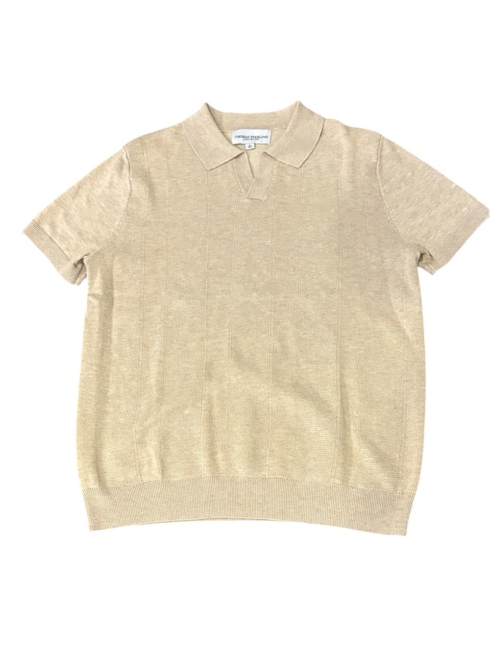 Beautiful Short Sleeve Knit Sweater /  Polo Style Shirt - M Beige